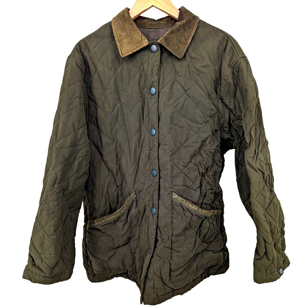 VTG Quilted Green Brown Barn Jacket Chore Coat XL Jones New York Button Heritage